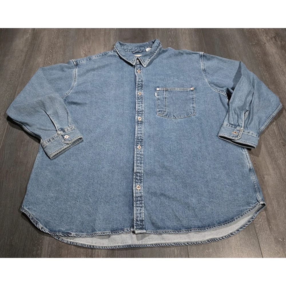 Levis Silvertab Oversized Denim Shirt Men XL Blue Metal Button Western Casual